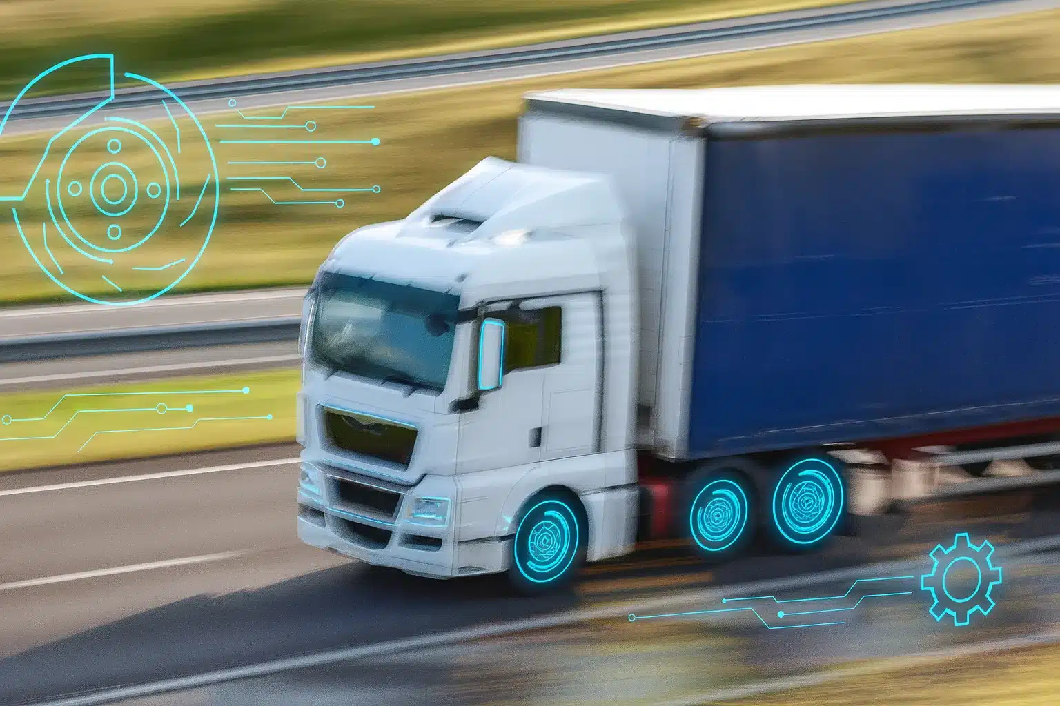 ruck on the road with digital brake icons symbolising real-time performance monitoring
