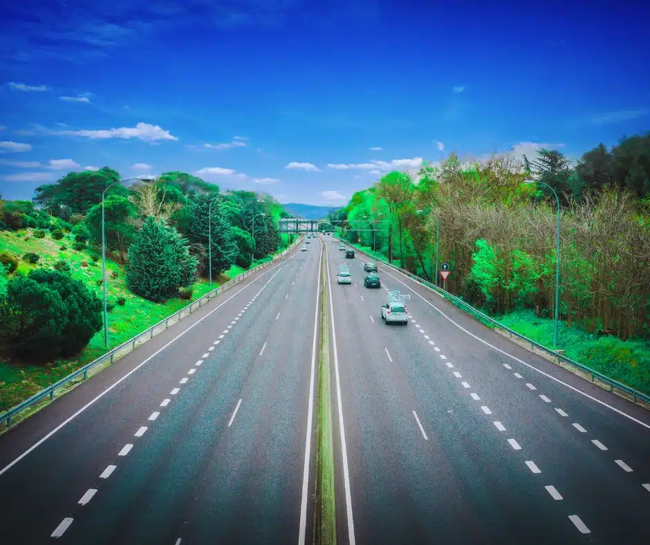 Dual carriageway with fleet vehicles
