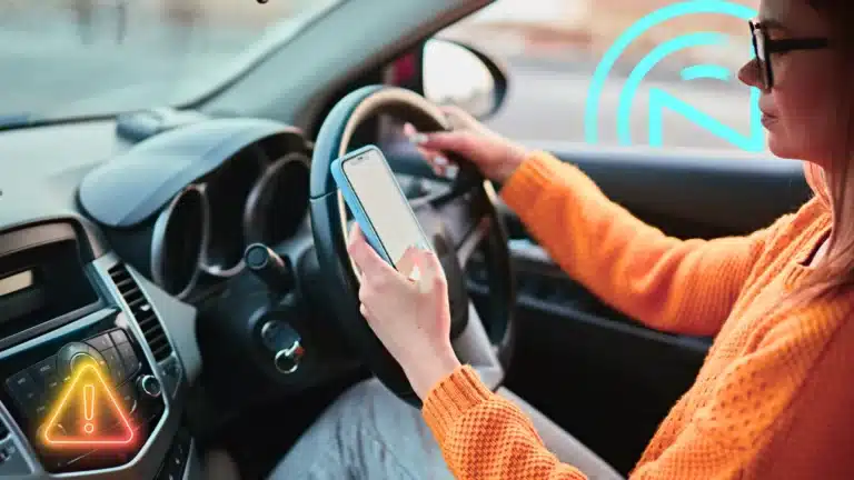 grey fleet driver using mobile phone behind wheel