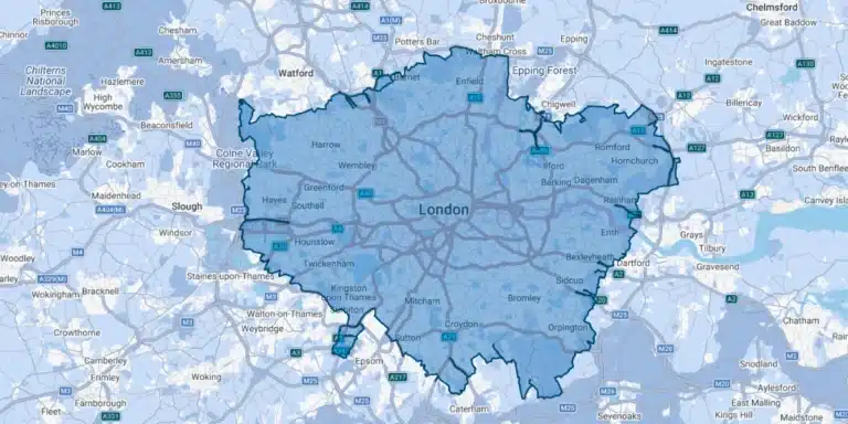Map of Greater London showing the Direct Vision Standard (DVS) enforcement area