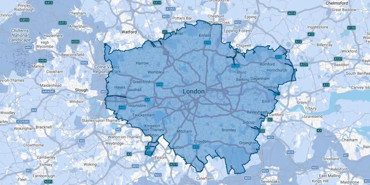 Map of Greater London showing the Direct Vision Standard (DVS) enforcement area