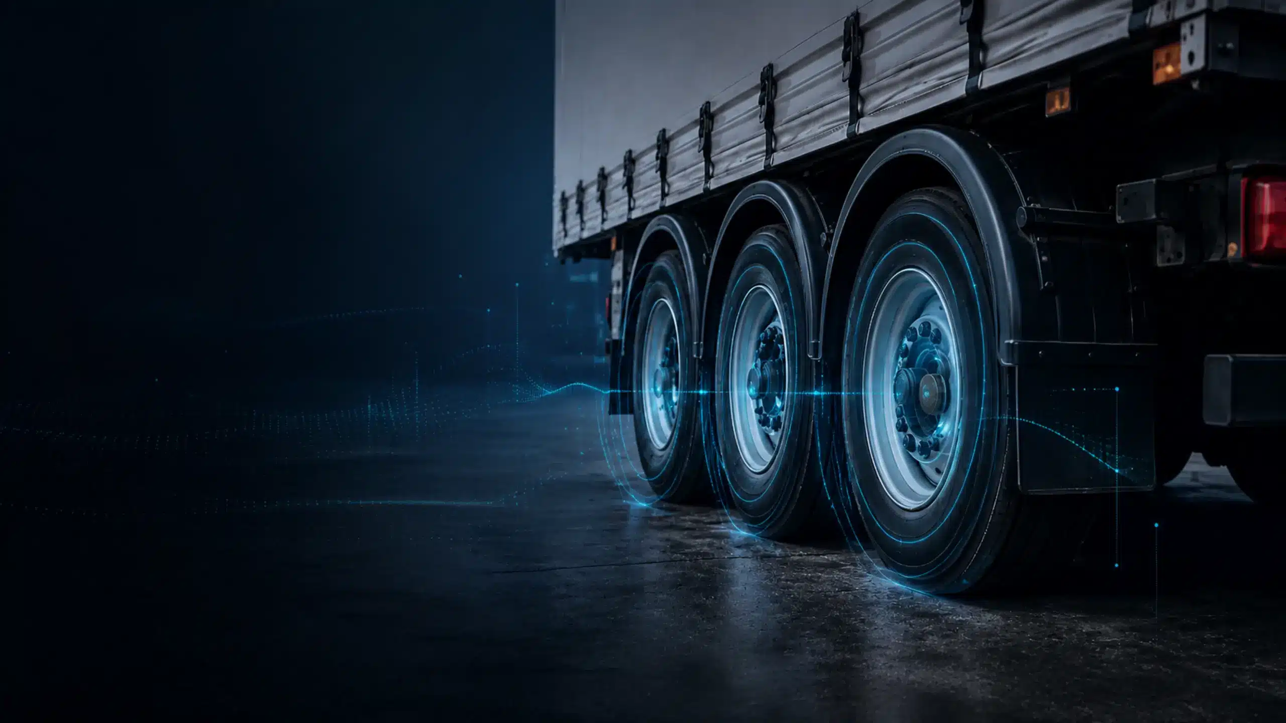 Trailer wheels with digital graphics representing real-time tyre pressure monitoring technology