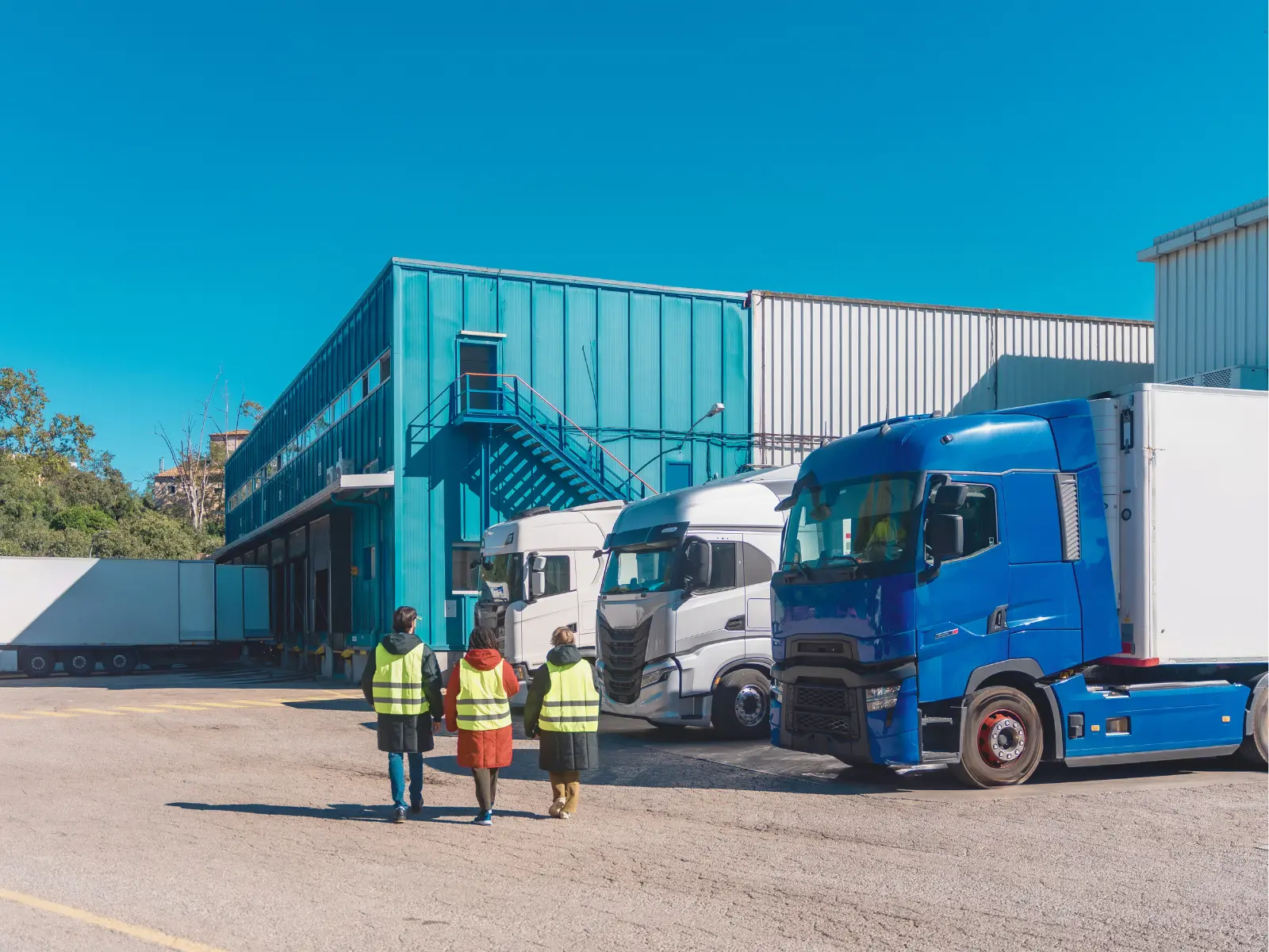 Commercial HGV fleet at a depot ready for TPMS installation